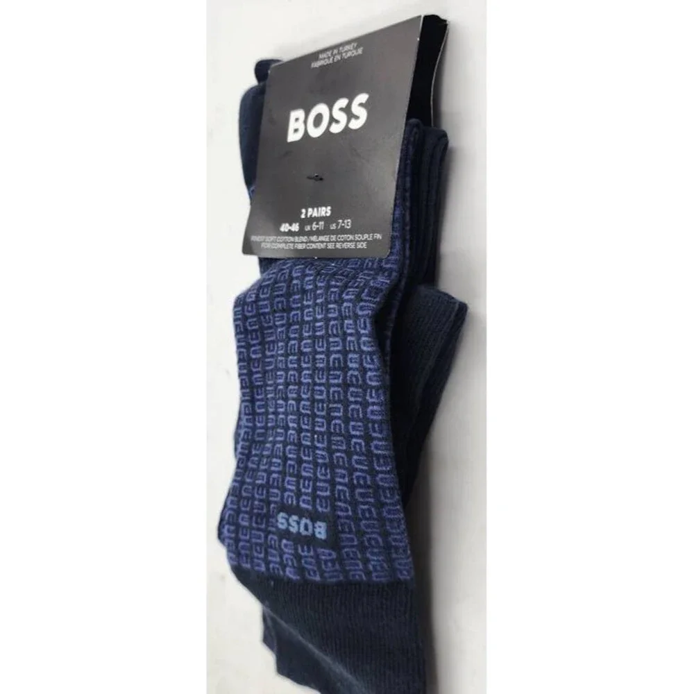 BOSS RS Mini Pattern CC Tile Socks Men's 7-13 Navy Pull On Pack of 2